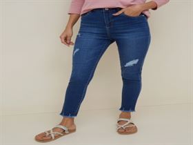 LOV Dark Blue Jem Distressed Cropped Jeans