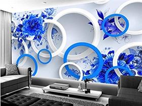 Avikalp Exclusive AWZ0338 3D Wall Mural Wallpaper Flowers Rich Blue and White