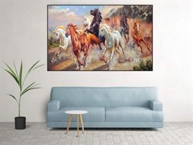 Decor Production Lucky sat Running Horses Vastu Wall Painting Self Adhesive for Living Room