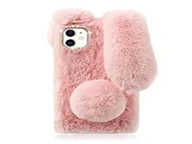 Mikikit Pink Fluffy Bunny Phone Case for iPhone