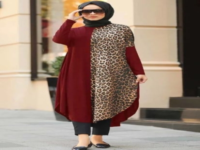 Black Fabric Jersey Stretchable Premium Imported Women Animal Printed Tunic Top Dress