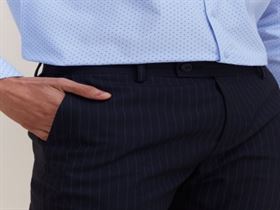 WES Formals Navy Striped Carrot-Fit Trousers