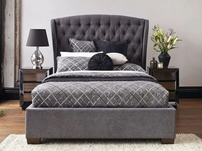 Grey Wooden King Size Bed