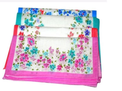 White Jumbo Size Flower Printed Pure Cotton Stylish Ladies Handkerchief