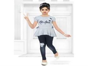 Cotton And Denim Printed Kids Girls Top and Denim Jeans