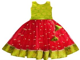 Stanwells Kids Red and Green combo Baby Girls Sequins Net Readymade Lehenga Choli (6months-8 years)