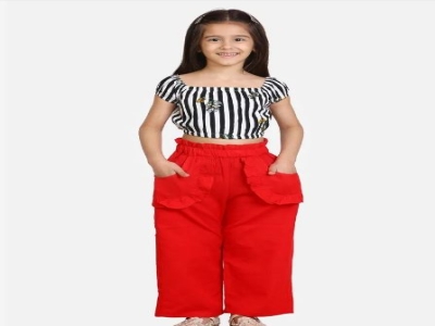 Blue Kids Casual Wear Georgette Top With Palazzo