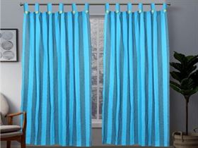 Alemah Cotton Fabric Striped Button Type Tab Top Loop Window Curtain