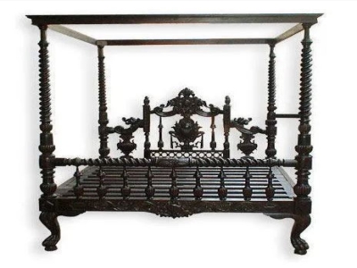 King Size Teak Wood Four Poster Wooden Carving Bed