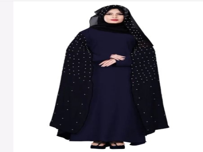 Womens Nida and Chiffon Abaya Burka with Pearl Work and Hijab Scarf
