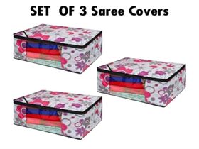 PVC Material Saree Cover Set, Multicolor, 3 Piece (WXDXH 43X35X22 Cms , 16X13X8 Inches) Design 67