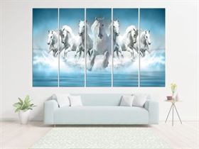 CN RETAILS Big Size Multiple Frames Beautiful sat Horses Vastu Painting For Wall decor