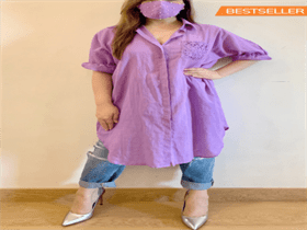 Purple Long Cotton Shirt with Face Mask