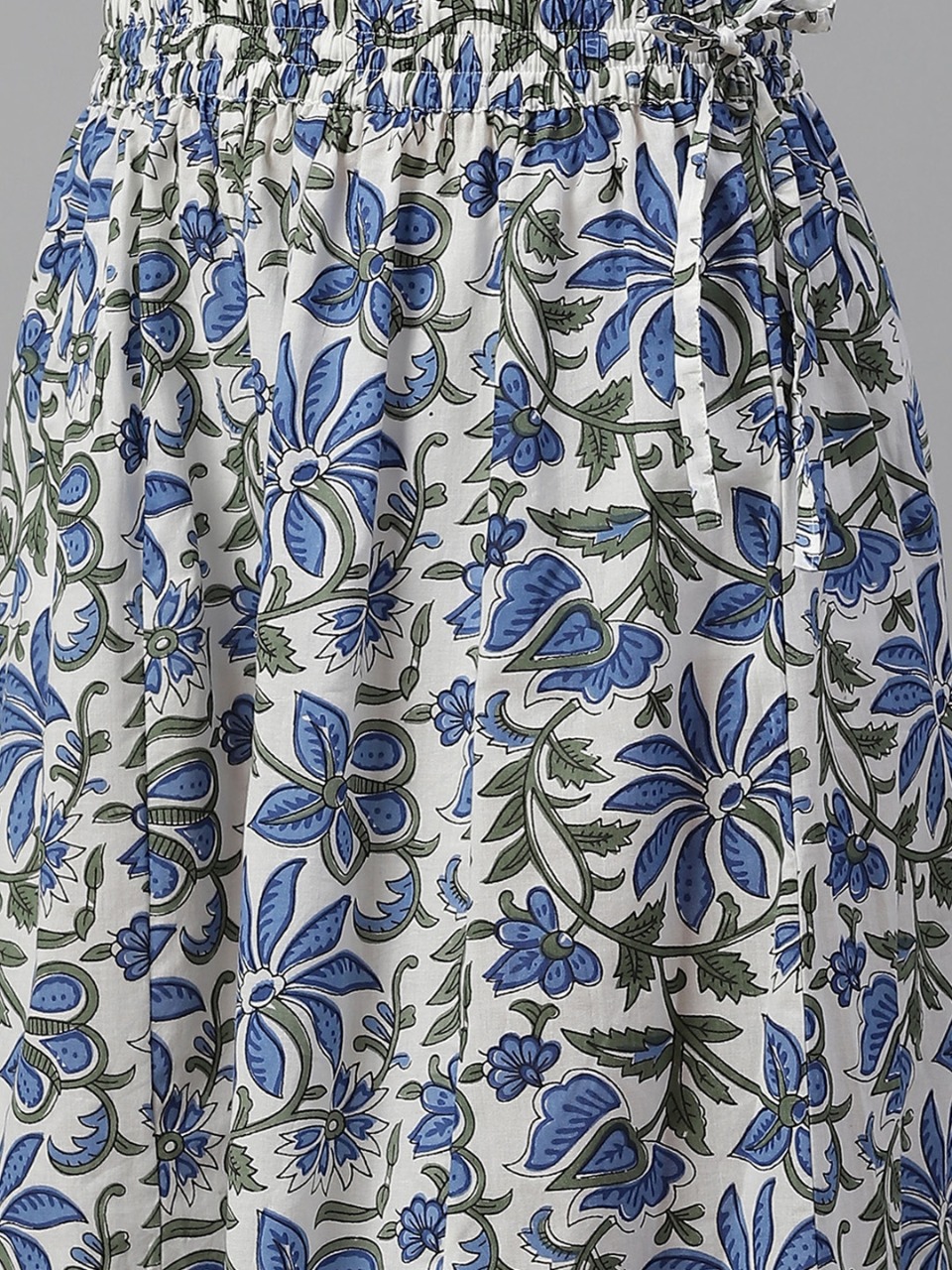 White & Navy Pure Cotton Ethnic Motifs Print Kurta with Palazzos