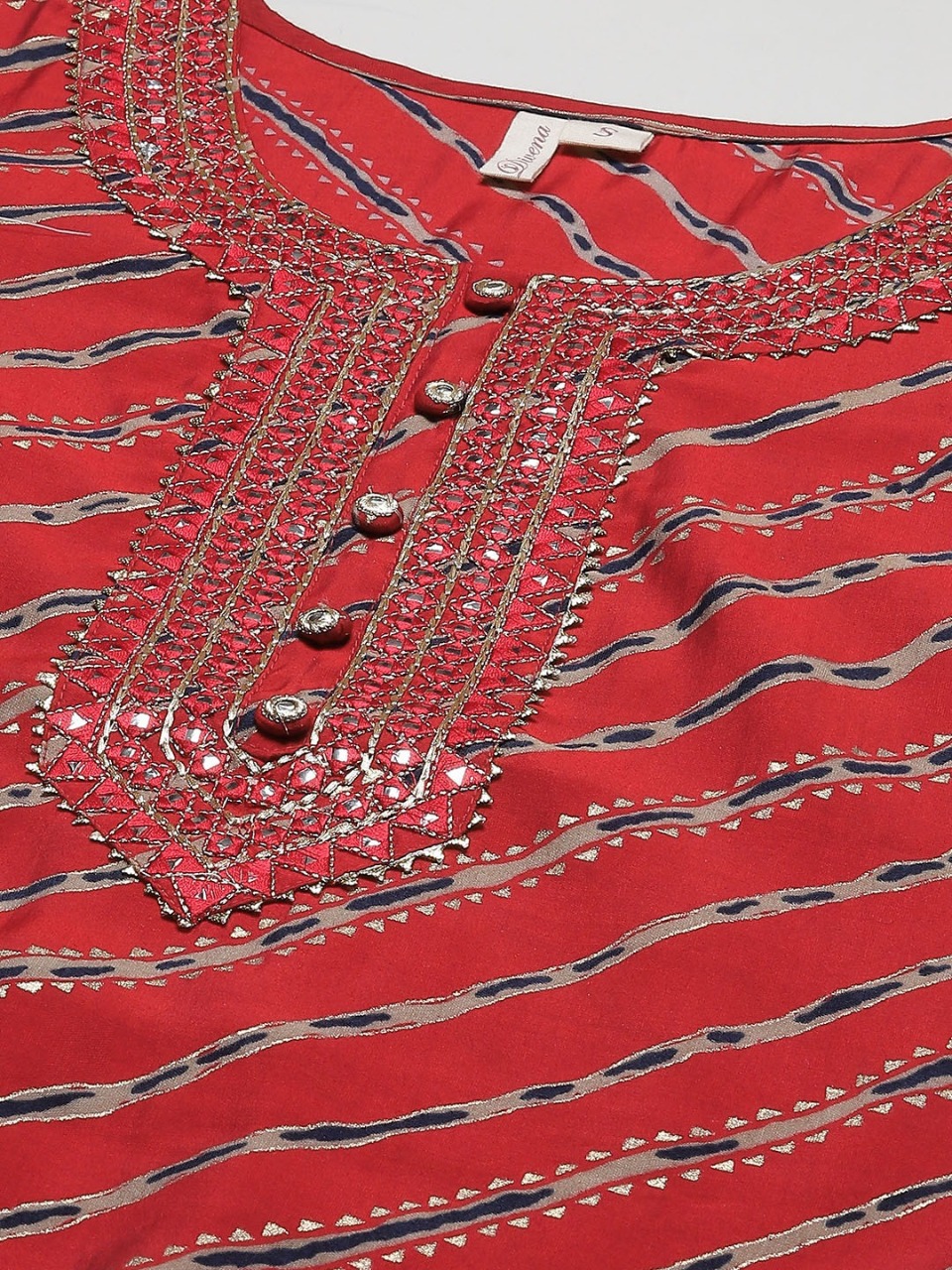 Leheriya printed Straight shape Regular style Round neck, three-quarter  regular sleeves